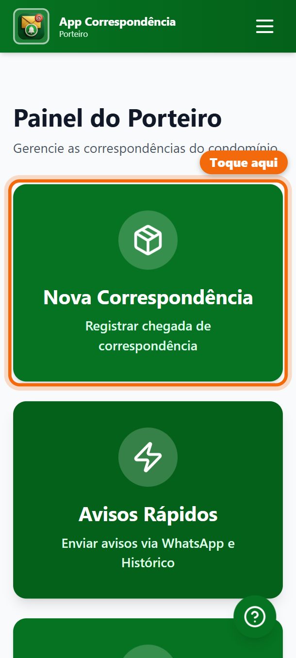 Passo 1: No painel, toque em Nova Correspondência.